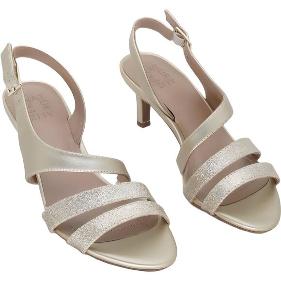 Naturalizer Womens Taimi Mid Heel Slingback Dress Sandals, Gold Glitter, 7M US - Picture 1 of 6